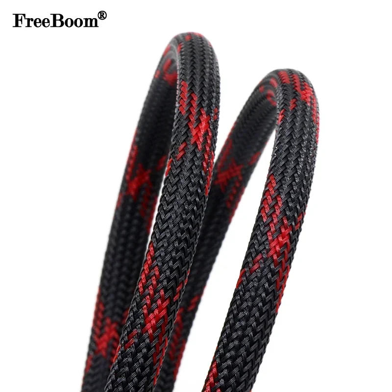 Cable Sleeve Braided - 1 ~ 50 m czarno-czerwony krzyż