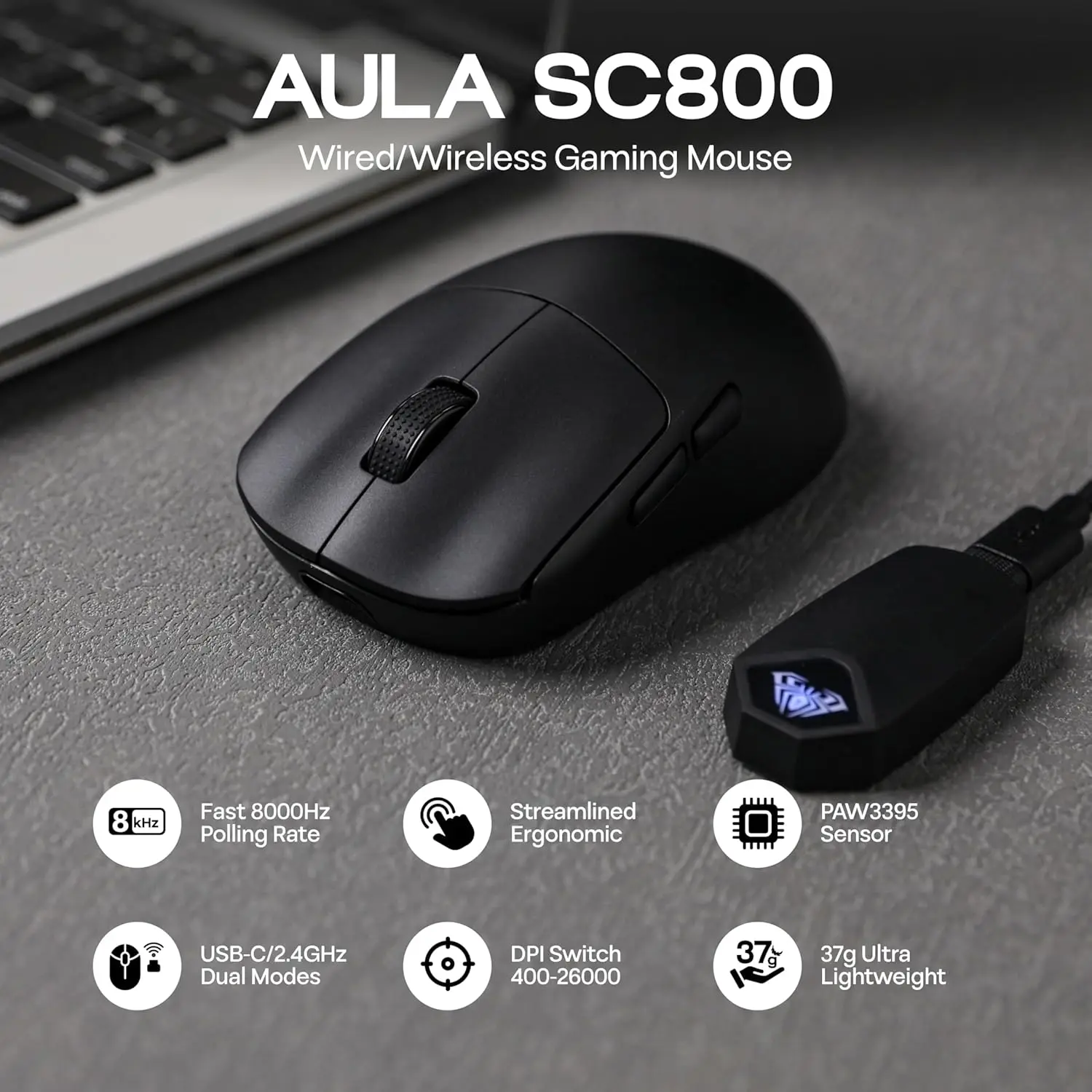 Gaming Hand Accessories - Mysz gamingowa AULA SC800 USB-C przewodowa/2.4G